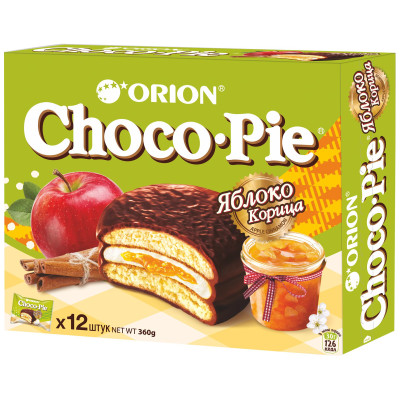 Пирожное Orion Choco-Pie Яблоко-корица бисквитное, 360г