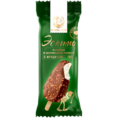 Мороженое Burenka Club пломбир эскимо в шоколадной глазури с фундуком 15%, 70г