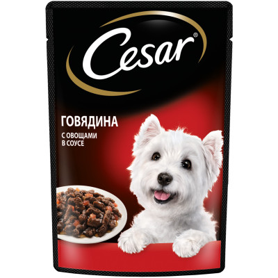 Влажный корм Cesar для взрослых собак с говядиной и овощами в соусе, 85г