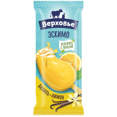 Мороженое Верховье эскимо сливочное ванильное с лимонным и наполнителем в лимонной глазури 8%, 70г