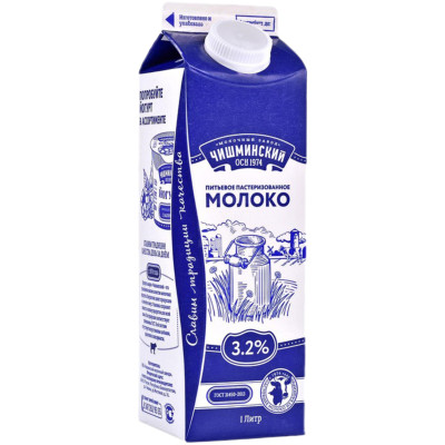 Молоко Чишминский Молочный Завод питьевое пастеризованное 3.2%, 1л