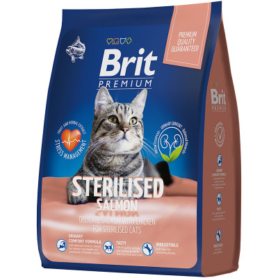 Сухой корм Brit Premium с лососем и курицей для взрослых стерилизованных кошек, 2кг