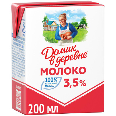 Молоко ультрапастеризованное Домик в деревне 3.5%, 200мл