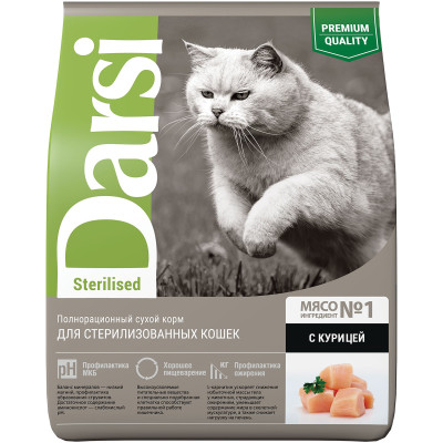 Сухой корм Darsi Sterilis для стерилизованных кошек с курицей, 1.8кг
