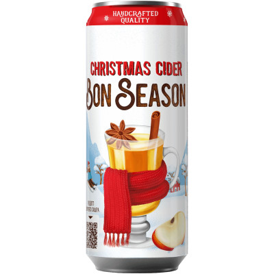 Сидр Bon Season Christmas газированный сладкий фильтрованный пастеризованный 4,5%, 430мл