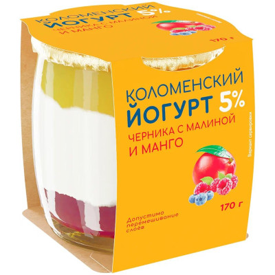 Йогурт Коломенский Черника-Малина-Манго 5%, 170г