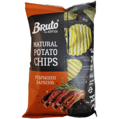 Чипсы Bruto из натурального картофеля со вкусом копченых ребрышек барбекю, 130г