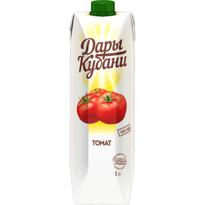 Сок Дары Кубани томатный с мякотью восстановленный с солью и сахаром, 1л