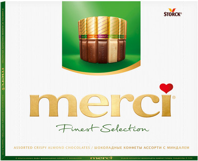 Набор конфет Merci шоколадные ассорти 4 вида шоколада с миндалём, 250г