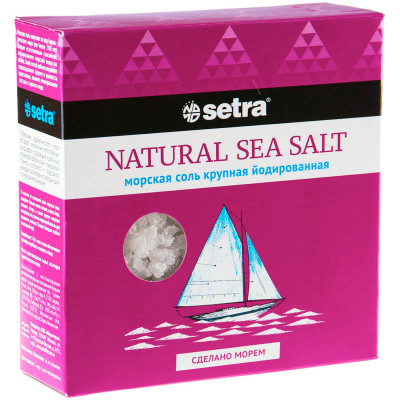 Соль Setra йодированная пищевая крупная, 500г