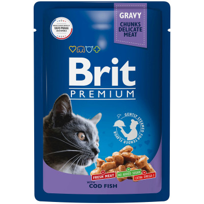 Корм Brit Premium треска в соусе для взрослых кошек, 85г