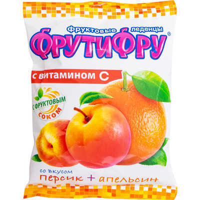 БАД Фрути Фру Леденцы персик-апельсин с витамином С, 70г