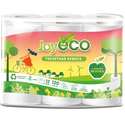 Бумага Joy Eco туалетная с тиснением и перфорацией 12 рулонов 2 слоя