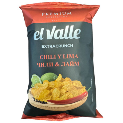 Чипсы EL VALLE картофельные со вкусом чили и лайма, 125г
