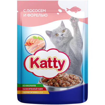 Корм Katty с лососем и форелью в соусе для кошек, 85г