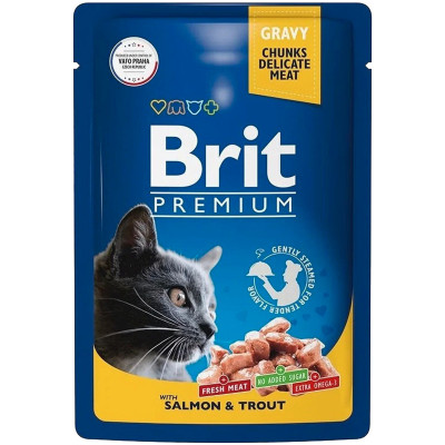 Корм Brit Premium лосось и форель в соусе для взрослых кошек, 85г