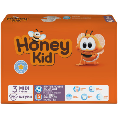Подгузники Honey Kid Midi 4-9кг, 72шт