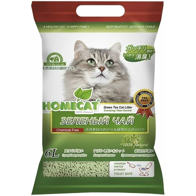 Наполнитель Homecat Эколайн зелёный чай комкующийся для кошачьего туалета, 6л