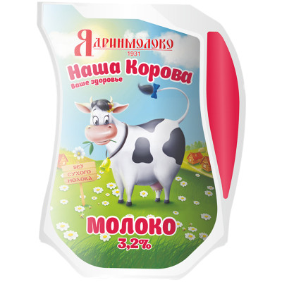 Молоко Наша Корова эколин 3.2%, 900мл