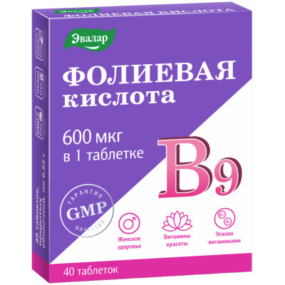 БАД Эвалар Фолиевая кислота с витаминами В12 и В6 таблетки, 40x220мг