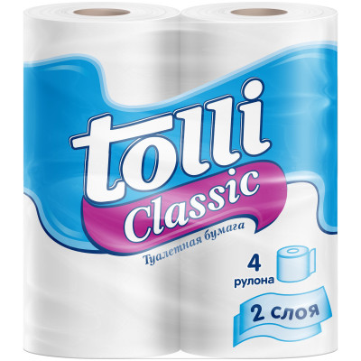 Бумага туалетная Tolli Classic 2 слоя, 4шт
