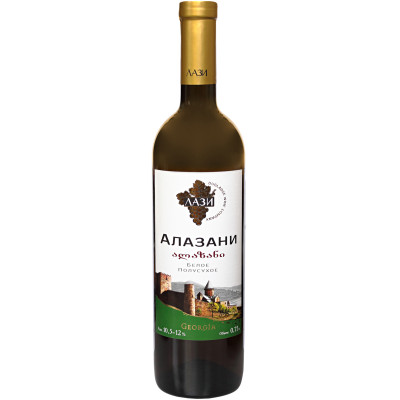 Вино Лази Алазани белое полусухое 10.5-12%, 750мл