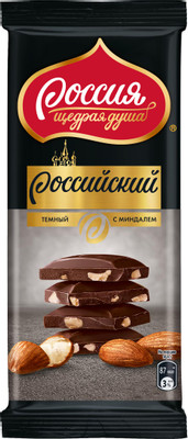 Шоколад тёмный Россия-Щедрая Душа Российский с миндалём, 82г