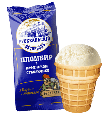 Пломбир Мороженое Карелии Рускеальский Экспресс в вафельном стаканчике 15%, 70г