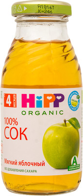 Сок HiPP яблочный Нежный без сахара восстановленный осветлённый 4 месяца+, 200мл