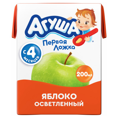 Сок детский Агуша Яблоко осветленный с 4 месяцев, 200мл