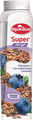 Йогурт Вкуснотеево питьевой Super черника-насыщенные семена 1.3%, 320мл