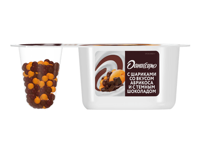 Йогурт Даниссимо Фантазия хрустящие злаковые шарики со вкусом абрикоса в белом и тёмном шоколаде 6.9%, 105г