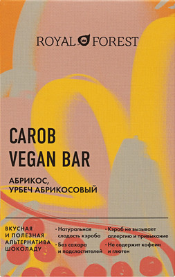 Шоколад Royal Forest Carob Vegan Bar абрикос, 50г