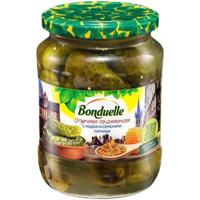 Огурцы Bonduelle По-дижонски с мёдом и семенами горчицы маринованные, 720мл