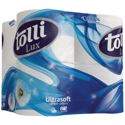 Бумага туалетная Tolli Lux 8шт с тиснением 3 слоя
