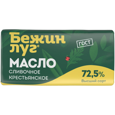 Масло сладкосливочное Бежин Луг Крестьянское несолёное 72.5%, 350г