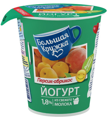 Йогурт Большая Кружка персик-абрикос 1.8%, 290г