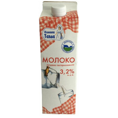 Молоко Нижняя Тавда питьевое пастеризованное 3.2%, 870мл