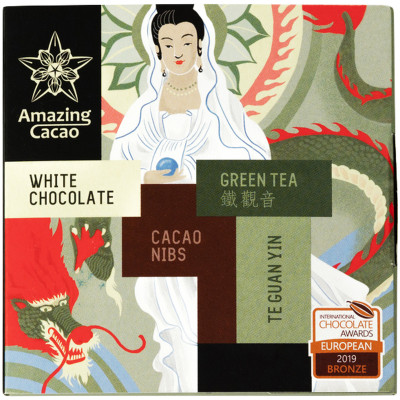 Шоколад белый Amazing Cacao с зеленым чаем Те Гуань Инь и какао-крупкой 40%, 60г