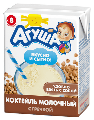 Коктейль молочный Агуша Я сам! молоко-злаки с гречкой 3%, 200мл