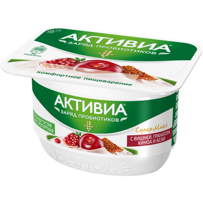 Биопродукт Активиа творожно-йогуртный вишня-гранат-киноа-асаи 4%, 130г