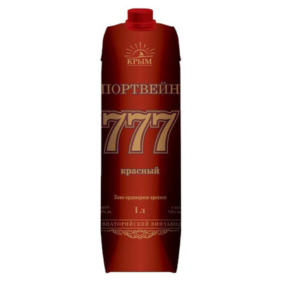 Вино Крым 777 Портвейн красное полусладкое, 1л