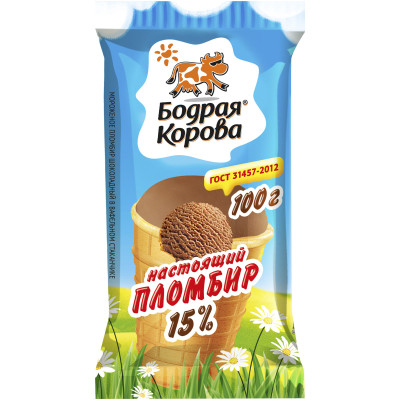 Пломбир Бодрая корова шоколадный 15%, 100г