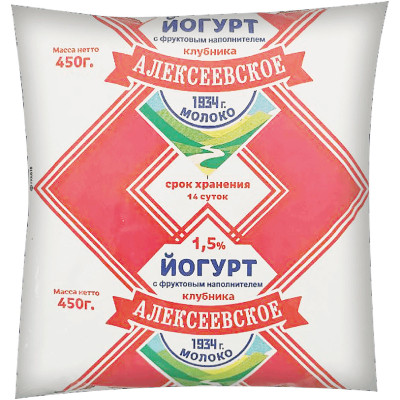 Йогурт Алексеевское Молоко Клубника 1.5%, 450мл