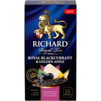 Чай Richard Royal чёрный ароматизированный с кусочками смородины и яблока, 25х1,7г