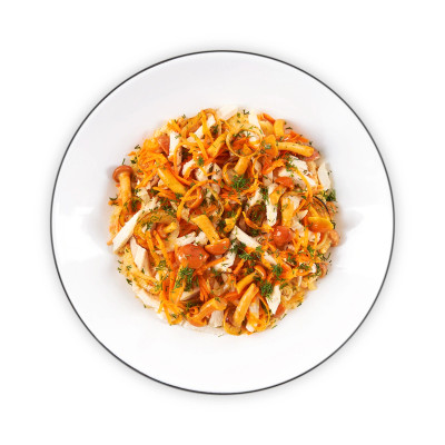 Салат с курицей опятами и морковью по-корейски