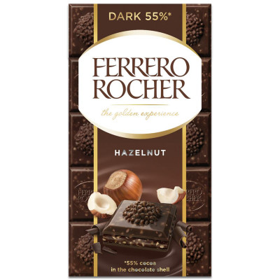 Шоколад горький Ferrero Rocher с начинкой из лесных орехов, 90г