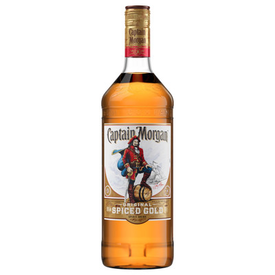 Напиток спиртной Captain Morgan Спайсед Голд на основе рома 35% в подарочной упаковке, 1л + стакан