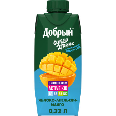 Напиток Добрый яблоко-апельсин-манго обогащённый витаминным комплексом Active kid, 330мл