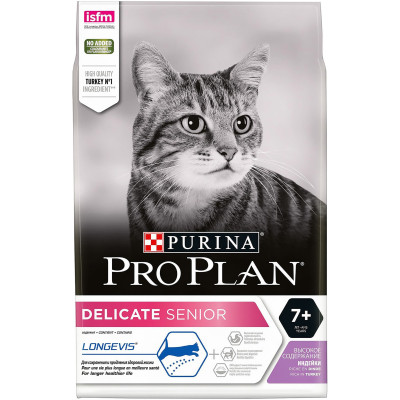 Сухой корм Pro Plan Delicate Senior 7+ с индейкой для кошек с чувствительным пищеварением, 3кг